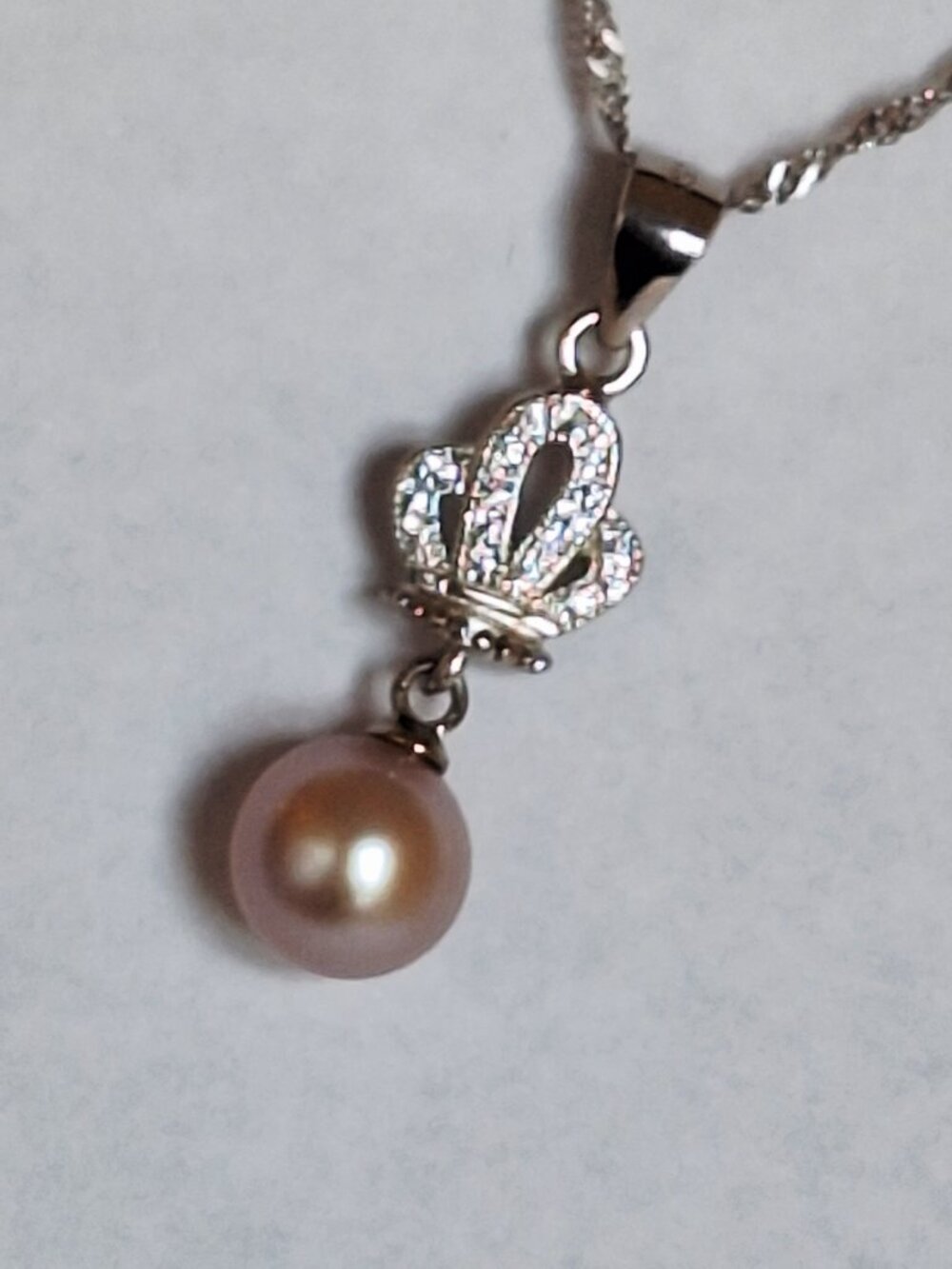 Akoya Pearl and Crown Pendant Necklace